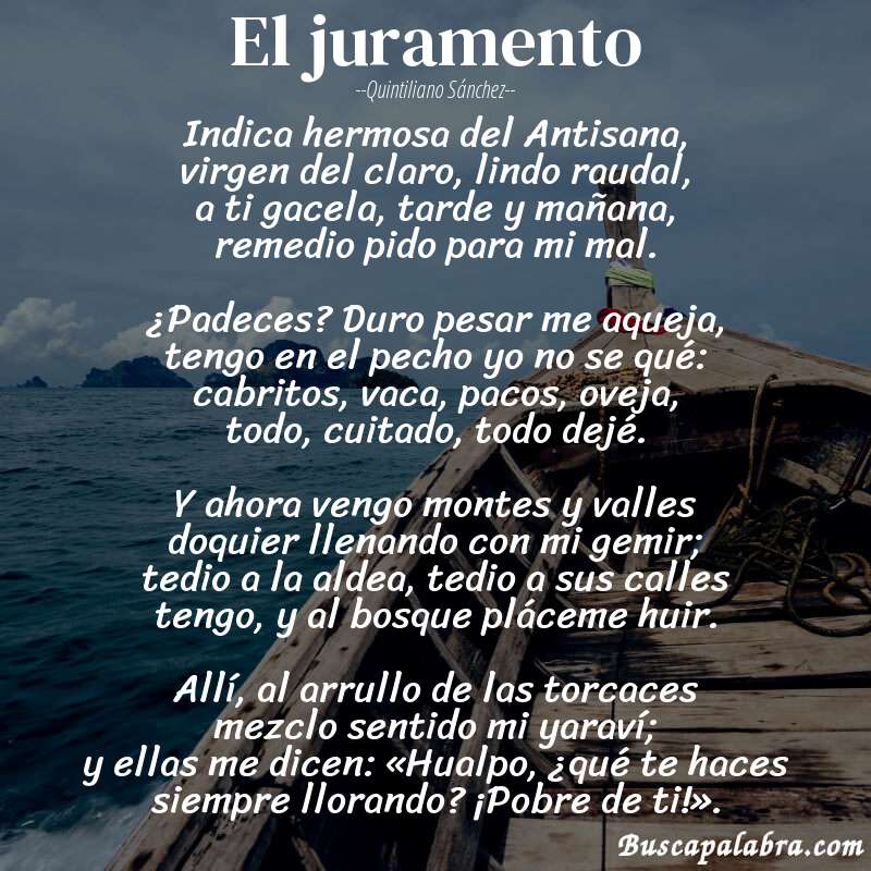 Poema El juramento de Quintiliano Sánchez con fondo de barca