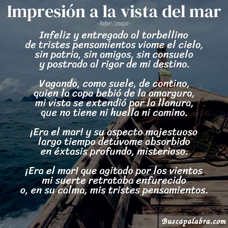 Poema Impresión a la vista del mar de Rafael Carvajal con fondo de barca