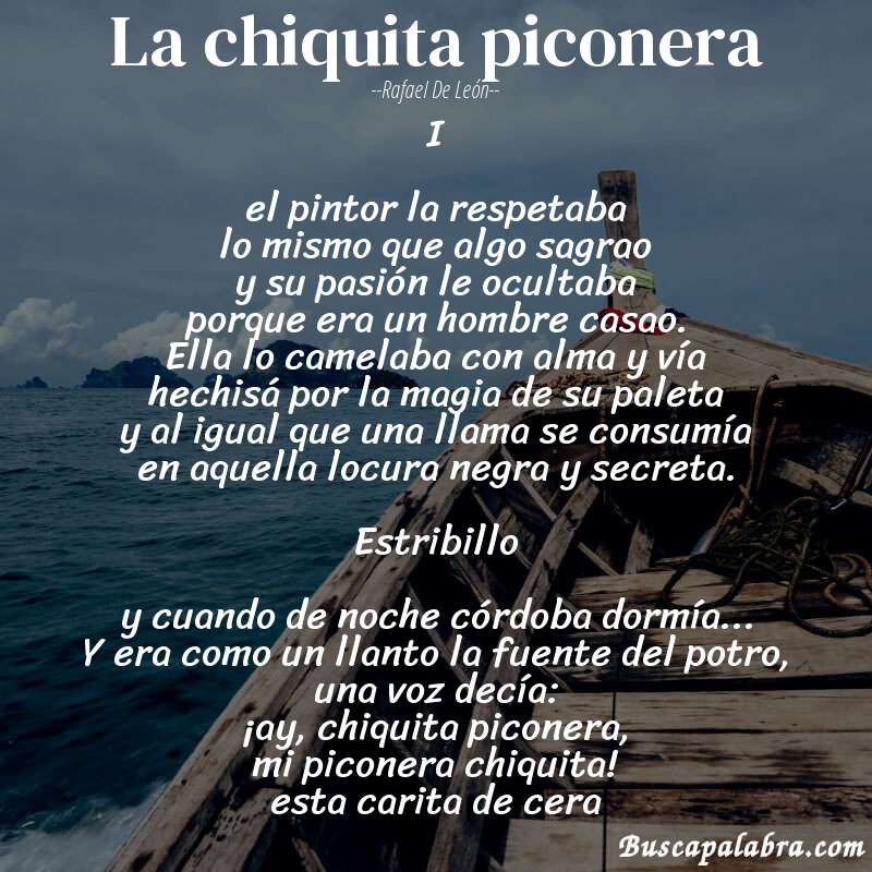 Poema la chiquita piconera de Rafael de León con fondo de barca