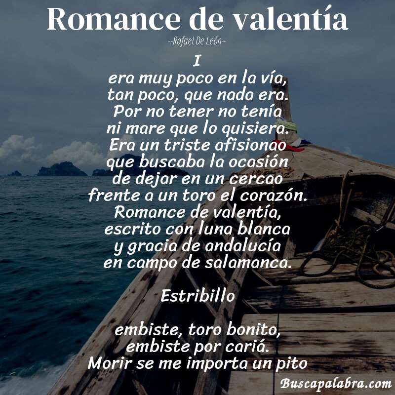 Poema romance de valentía de Rafael de León con fondo de barca
