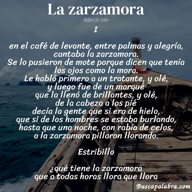 Poema la zarzamora de Rafael de León con fondo de barca