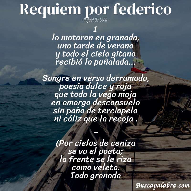 Poema requiem por federico de Rafael de León con fondo de barca
