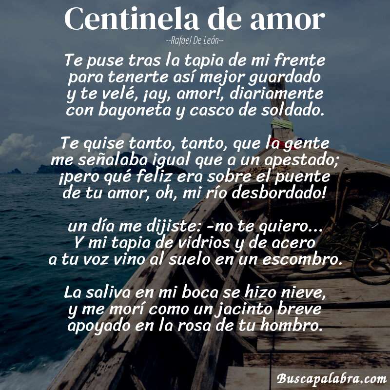 Poema centinela de amor de Rafael de León con fondo de barca