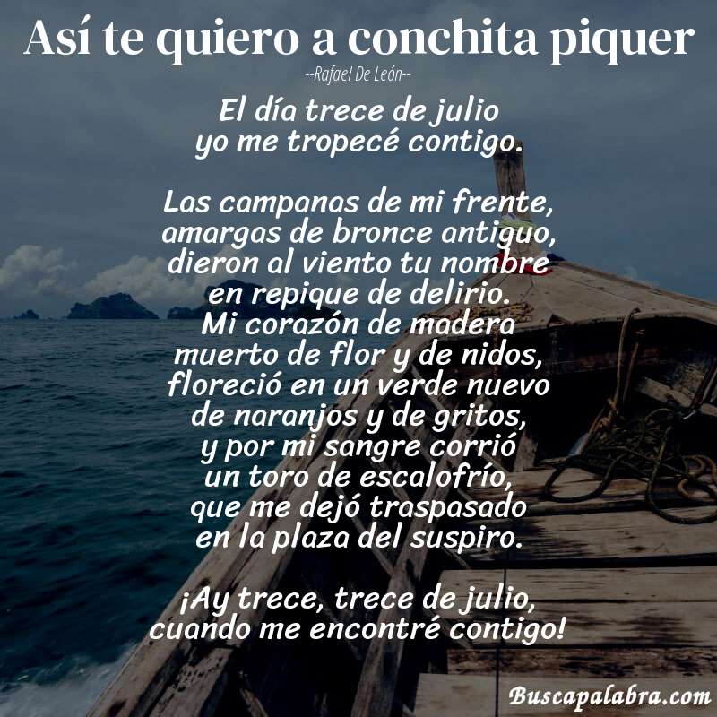 Poema así te quiero a conchita piquer de Rafael de León con fondo de barca