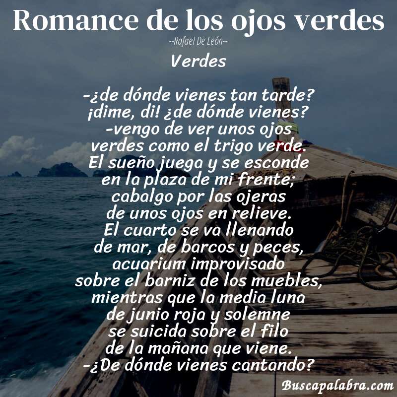 Poema romance de los ojos verdes de Rafael de León con fondo de barca