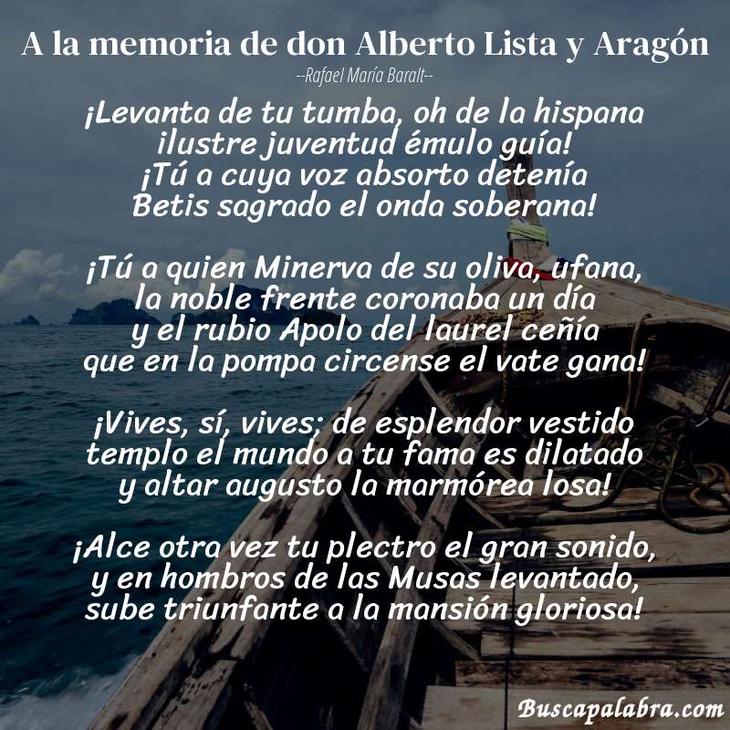 Poema A la memoria de don Alberto Lista y Aragón de Rafael María Baralt con fondo de barca