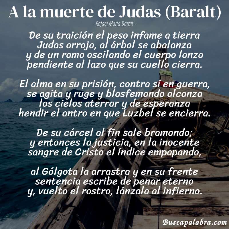 Poema A la muerte de Judas (Baralt) de Rafael María Baralt con fondo de barca