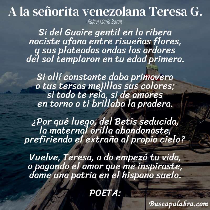 Poema A la señorita venezolana Teresa G. de Rafael María Baralt con fondo de barca