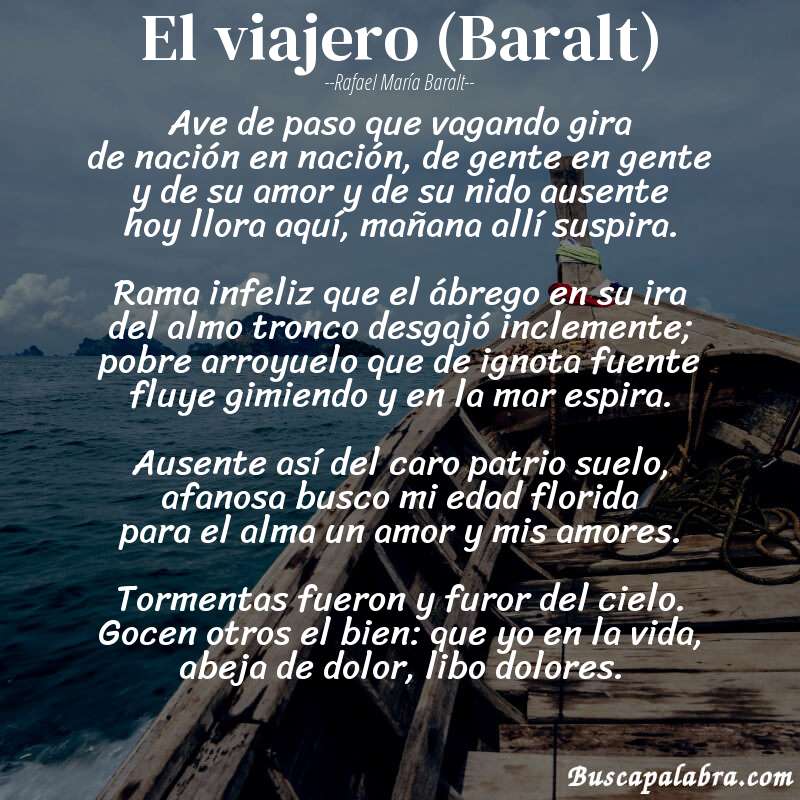 Poema El viajero (Baralt) de Rafael María Baralt con fondo de barca