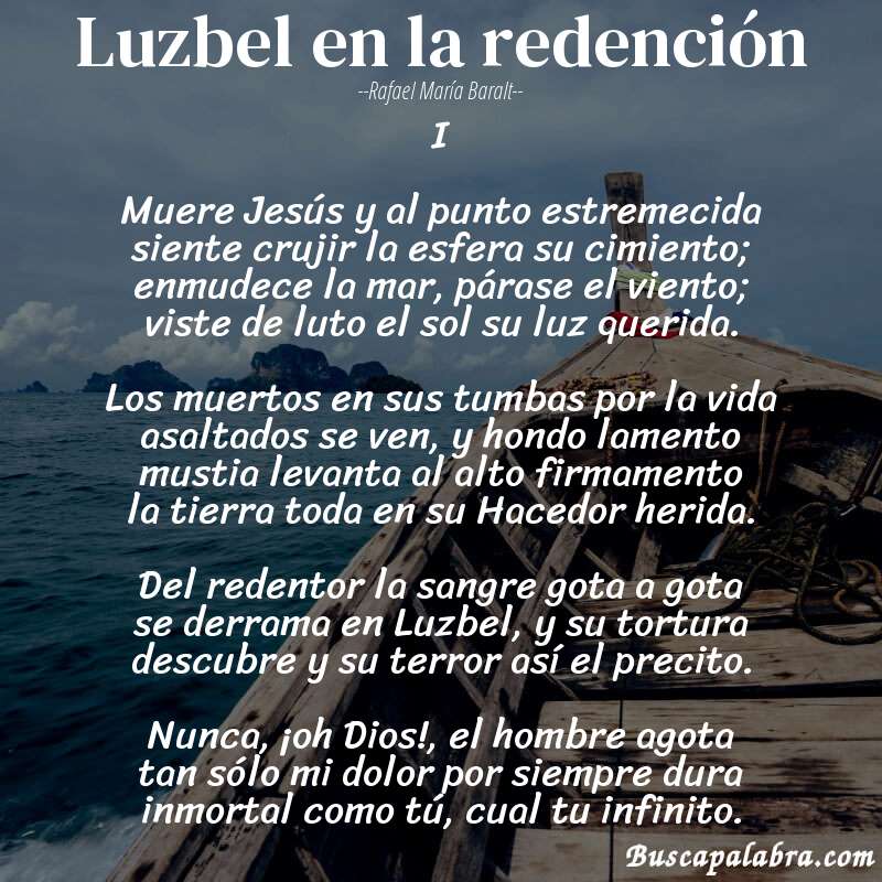 Poema Luzbel en la redención de Rafael María Baralt con fondo de barca