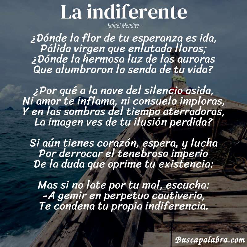 Poema La indiferente de Rafael Mendive con fondo de barca