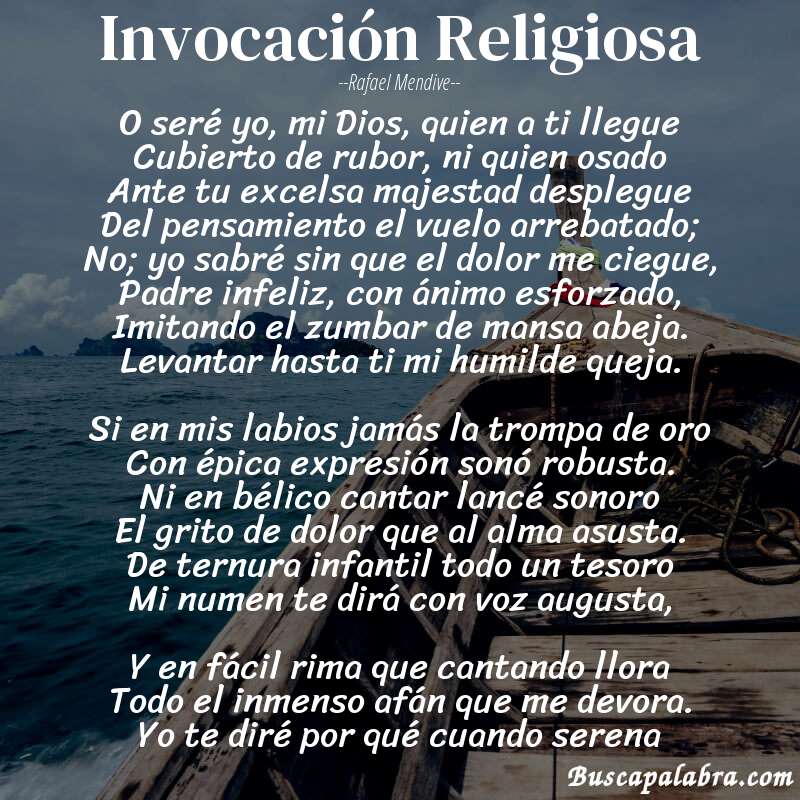 Poema Invocación Religiosa de Rafael Mendive con fondo de barca