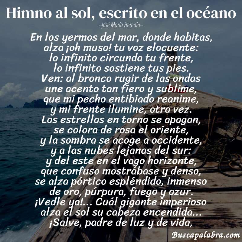 Poema himno al sol, escrito en el océano de José María Heredia con fondo de barca