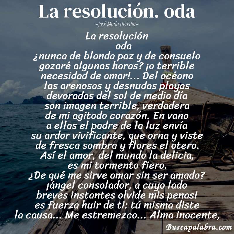 Poema la resolución. oda de José María Heredia con fondo de barca