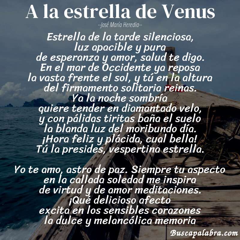 Poema A la estrella de Venus de José María Heredia con fondo de barca