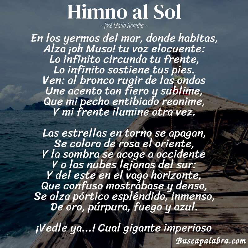 Poema Himno al Sol de José María Heredia con fondo de barca