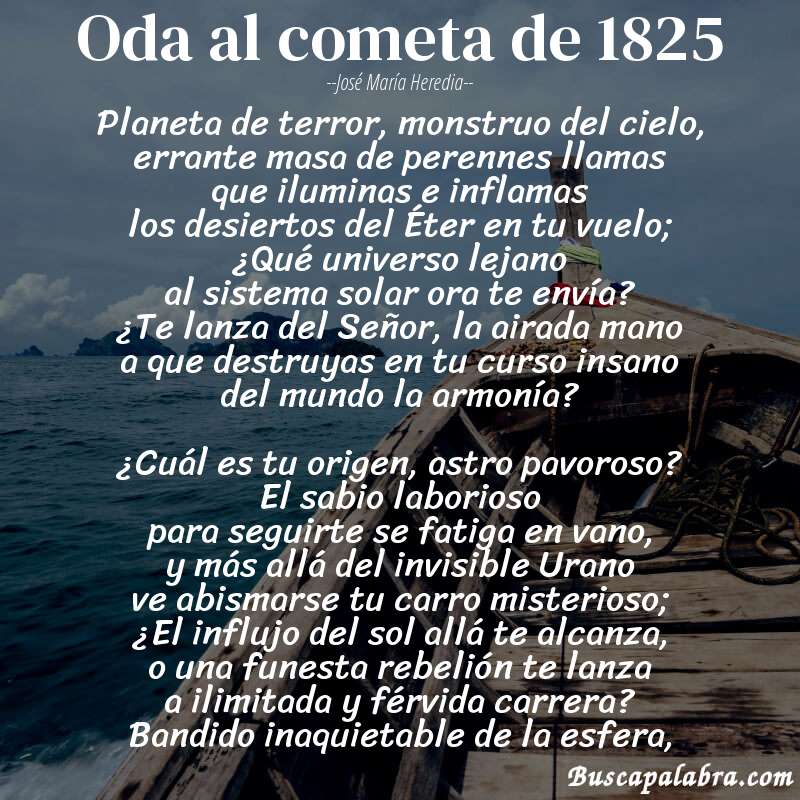 Poema Oda al cometa de 1825 de José María Heredia con fondo de barca