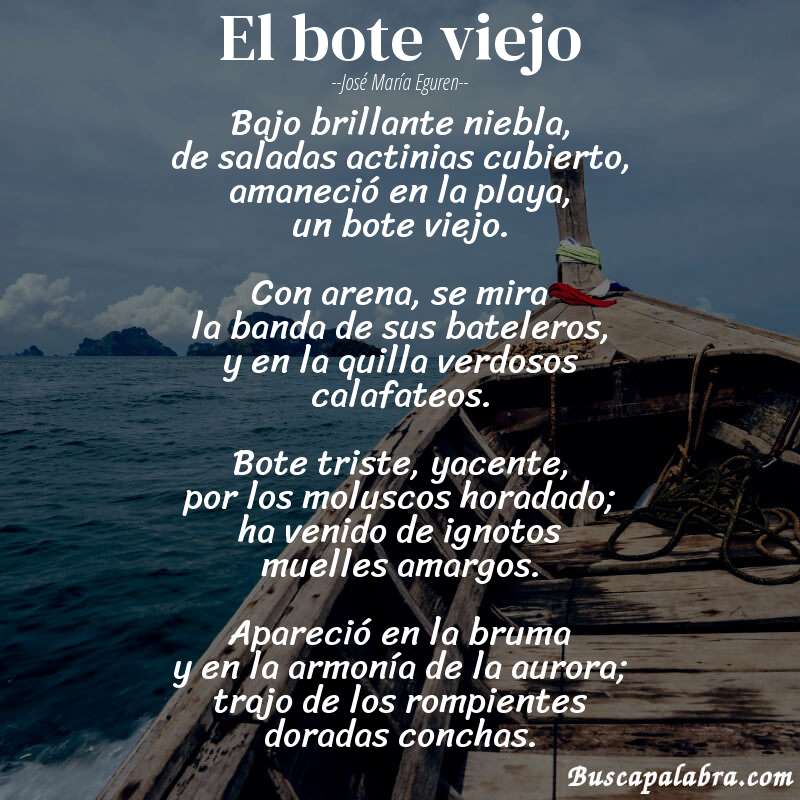 Poema el bote viejo de José María Eguren con fondo de barca