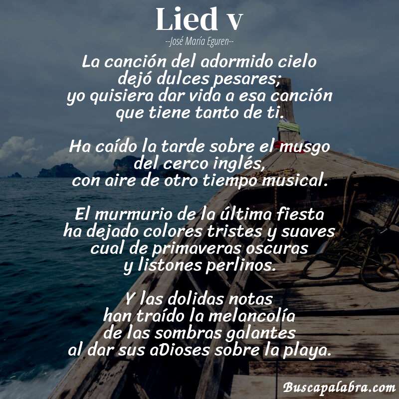 Poema lied v de José María Eguren con fondo de barca
