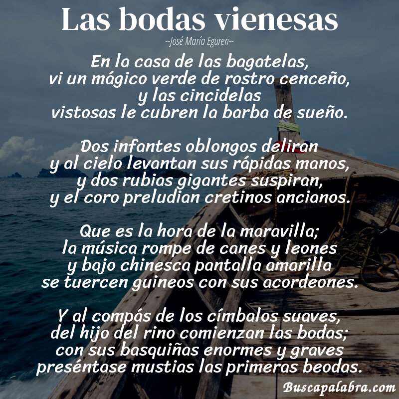 Poema las bodas vienesas de José María Eguren con fondo de barca