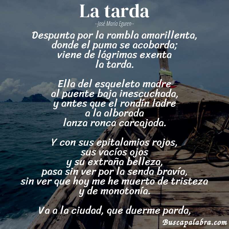 Poema la tarda de José María Eguren con fondo de barca