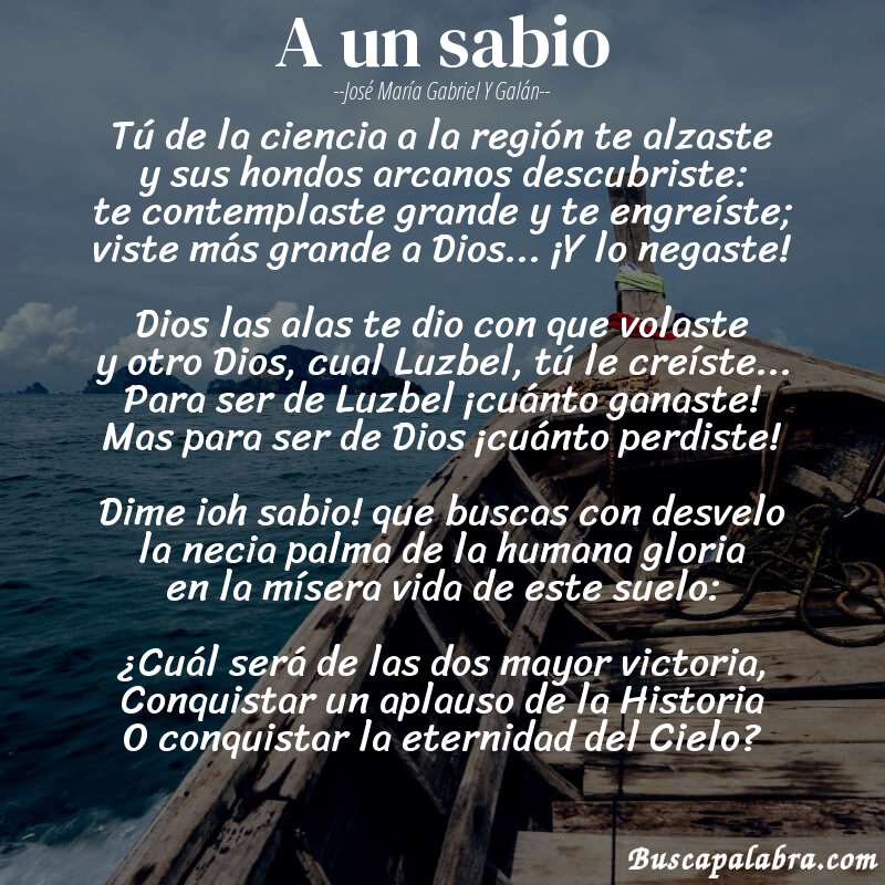 Poema A un sabio de José María Gabriel y Galán con fondo de barca