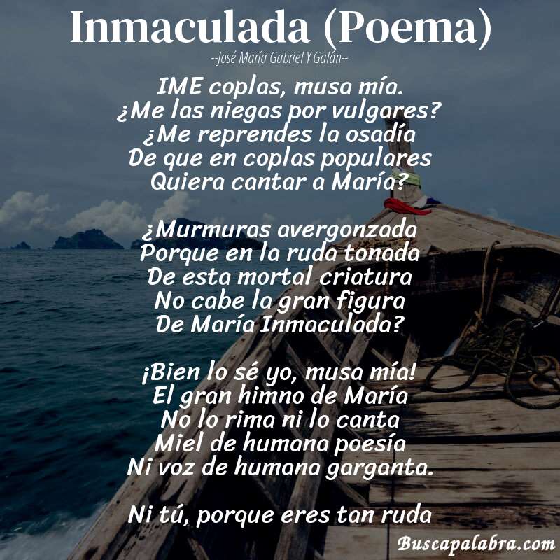 Poema Inmaculada (Poema) de José María Gabriel y Galán con fondo de barca