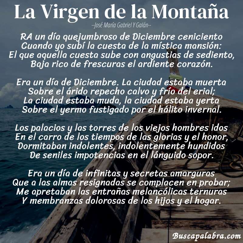 Poema La Virgen de la Montaña de José María Gabriel y Galán con fondo de barca