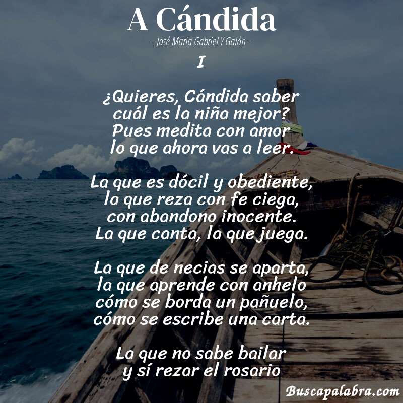 Poema A Cándida de José María Gabriel y Galán con fondo de barca
