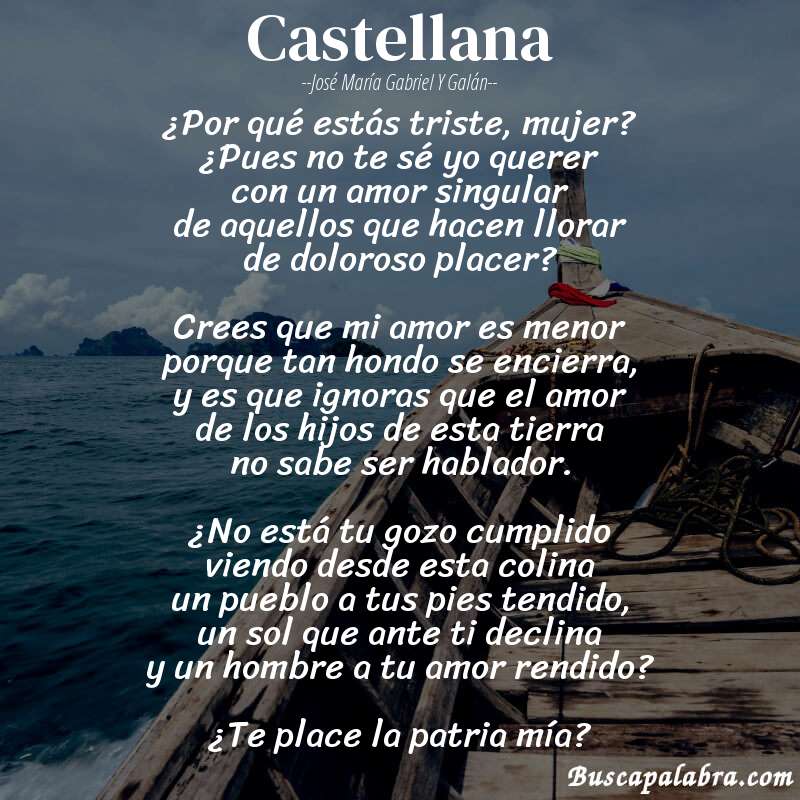 Poema Castellana de José María Gabriel y Galán con fondo de barca
