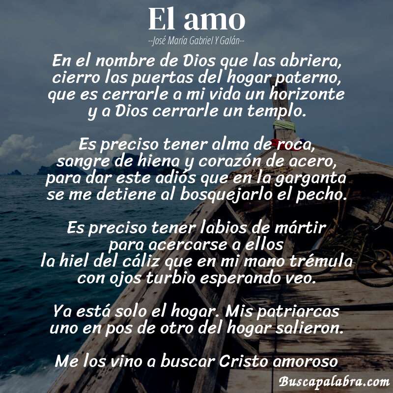 Poema El amo de José María Gabriel y Galán con fondo de barca