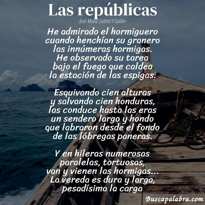 Poema Las repúblicas de José María Gabriel y Galán con fondo de barca