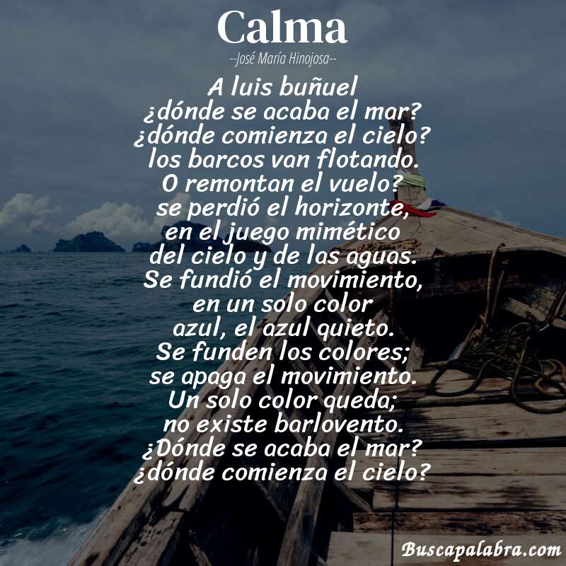 Poema calma de José María Hinojosa con fondo de barca