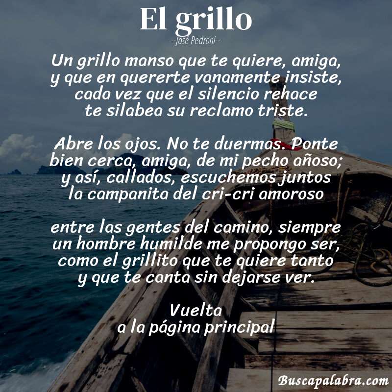 Poema el grillo de José Pedroni con fondo de barca