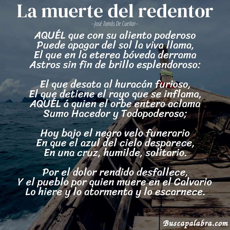 Poema La muerte del redentor de José Tomás de Cuellar con fondo de barca