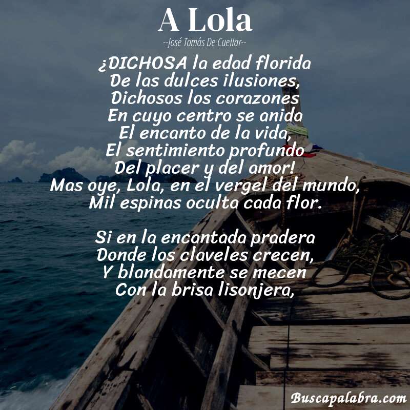Poema A Lola de José Tomás de Cuellar con fondo de barca
