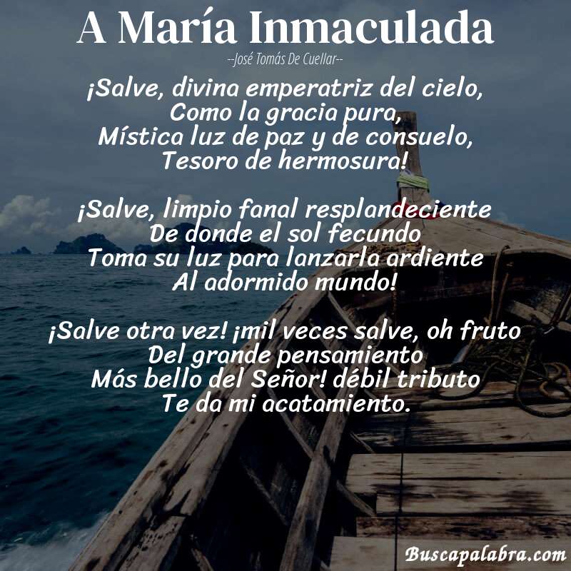 Poema A María Inmaculada de José Tomás de Cuellar con fondo de barca