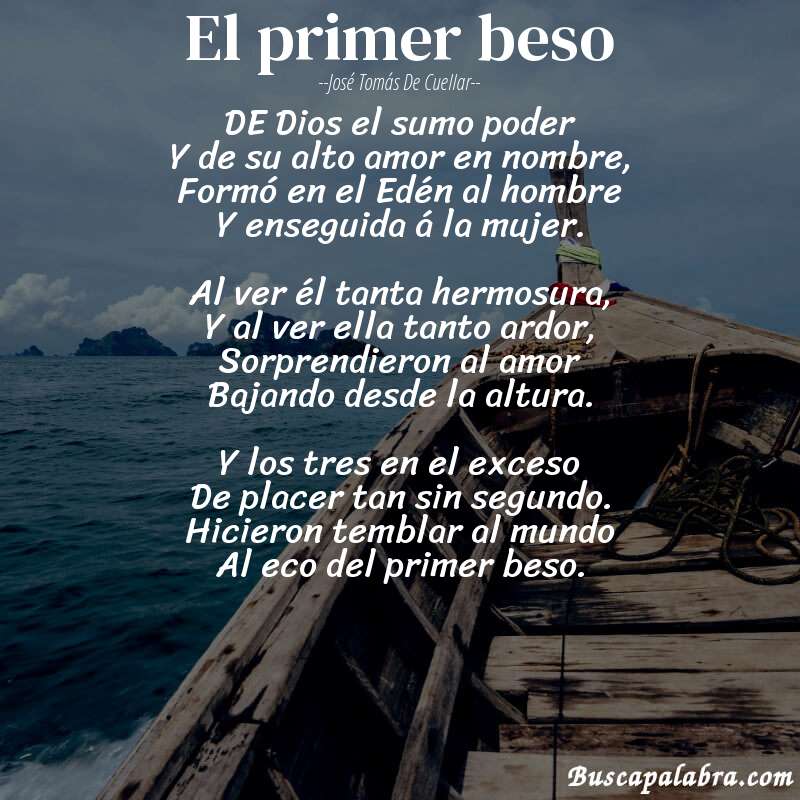 Poema El primer beso de José Tomás de Cuellar con fondo de barca