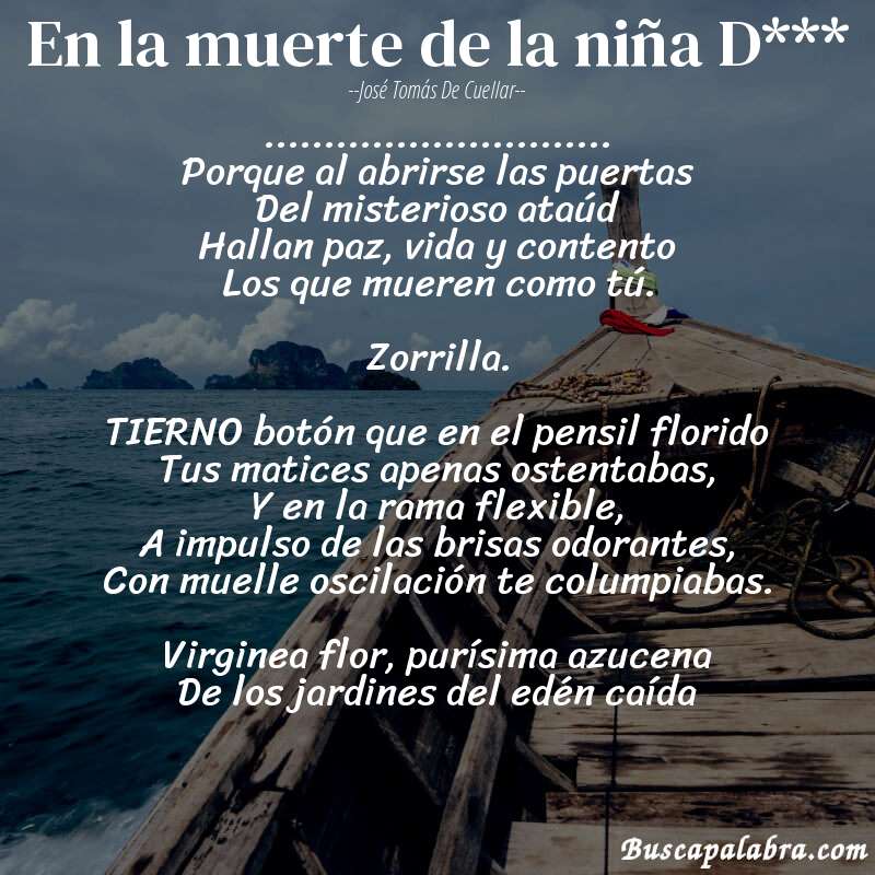 Poema En la muerte de la niña D*** de José Tomás de Cuellar con fondo de barca