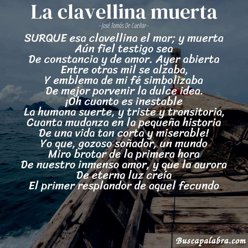 Poema La clavellina muerta de José Tomás de Cuellar con fondo de barca