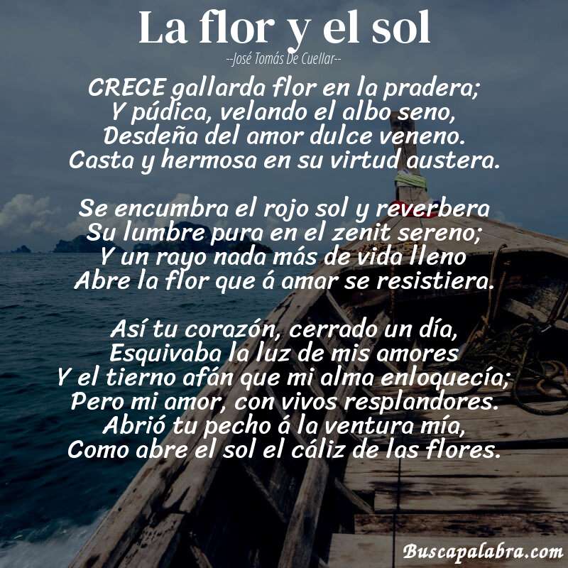 Poema La flor y el sol de José Tomás de Cuellar con fondo de barca