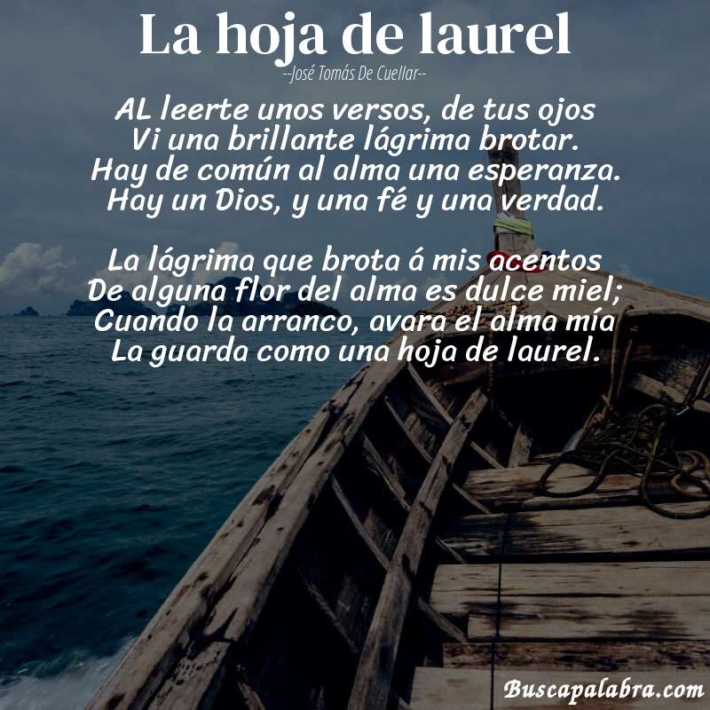 Poema La hoja de laurel de José Tomás de Cuellar con fondo de barca
