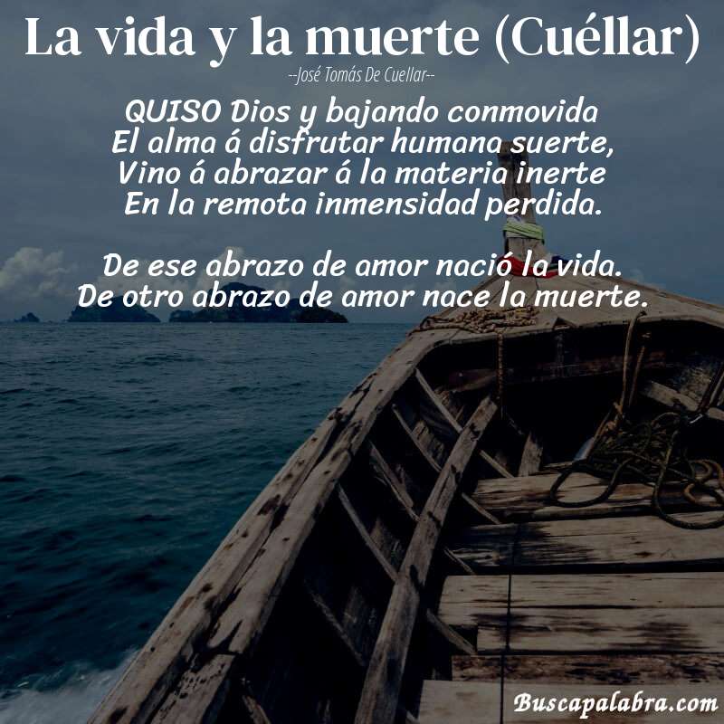 Poema La vida y la muerte (Cuéllar) de José Tomás de Cuellar con fondo de barca