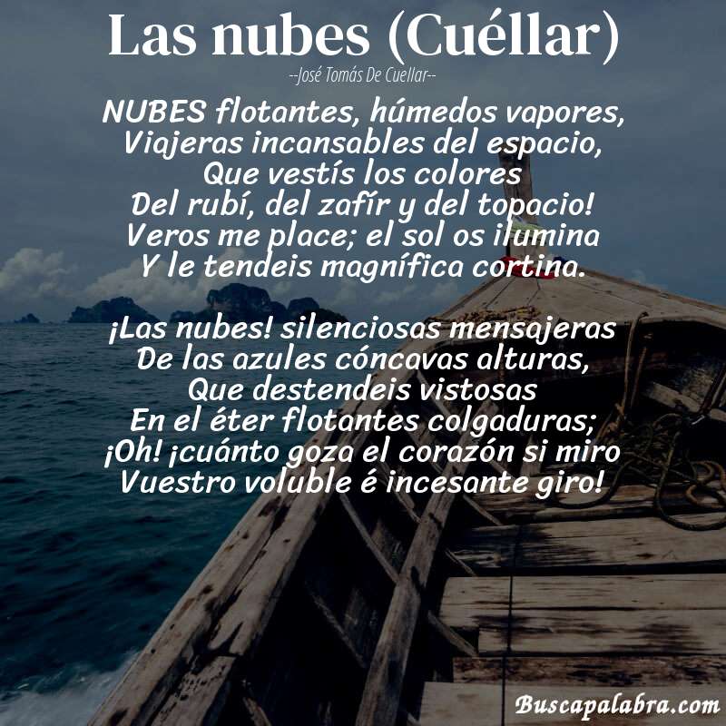 Poema Las nubes (Cuéllar) de José Tomás de Cuellar con fondo de barca