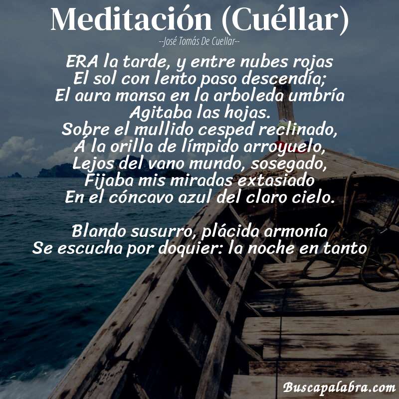 Poema Meditación (Cuéllar) de José Tomás de Cuellar con fondo de barca