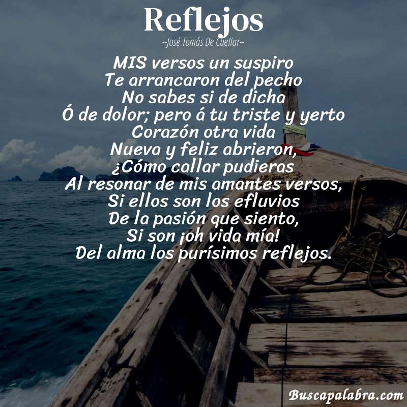Poema Reflejos de José Tomás de Cuellar con fondo de barca