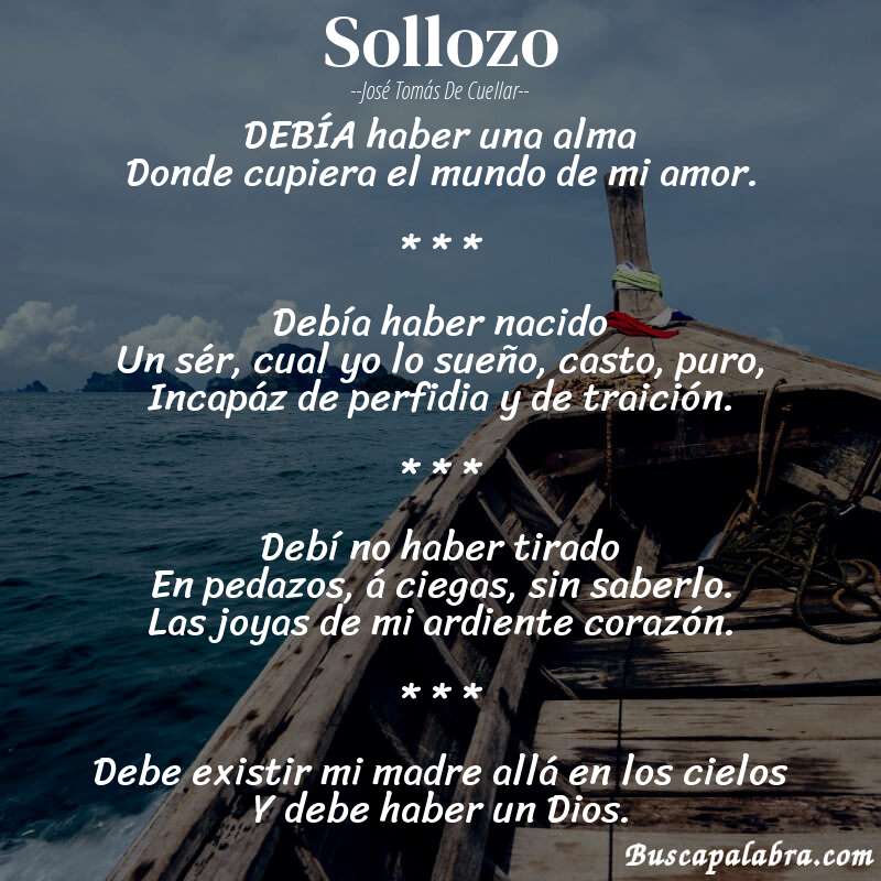 Poema Sollozo de José Tomás de Cuellar con fondo de barca
