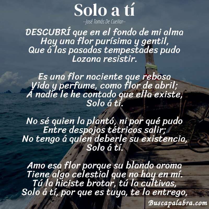 Poema Solo a tí de José Tomás de Cuellar con fondo de barca