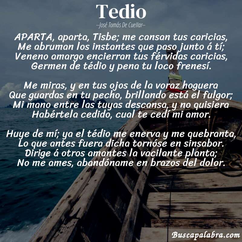 Poema Tedio de José Tomás de Cuellar con fondo de barca