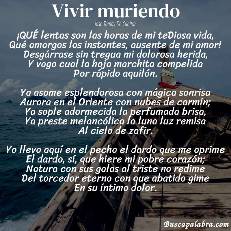 Poema Vivir muriendo de José Tomás de Cuellar con fondo de barca